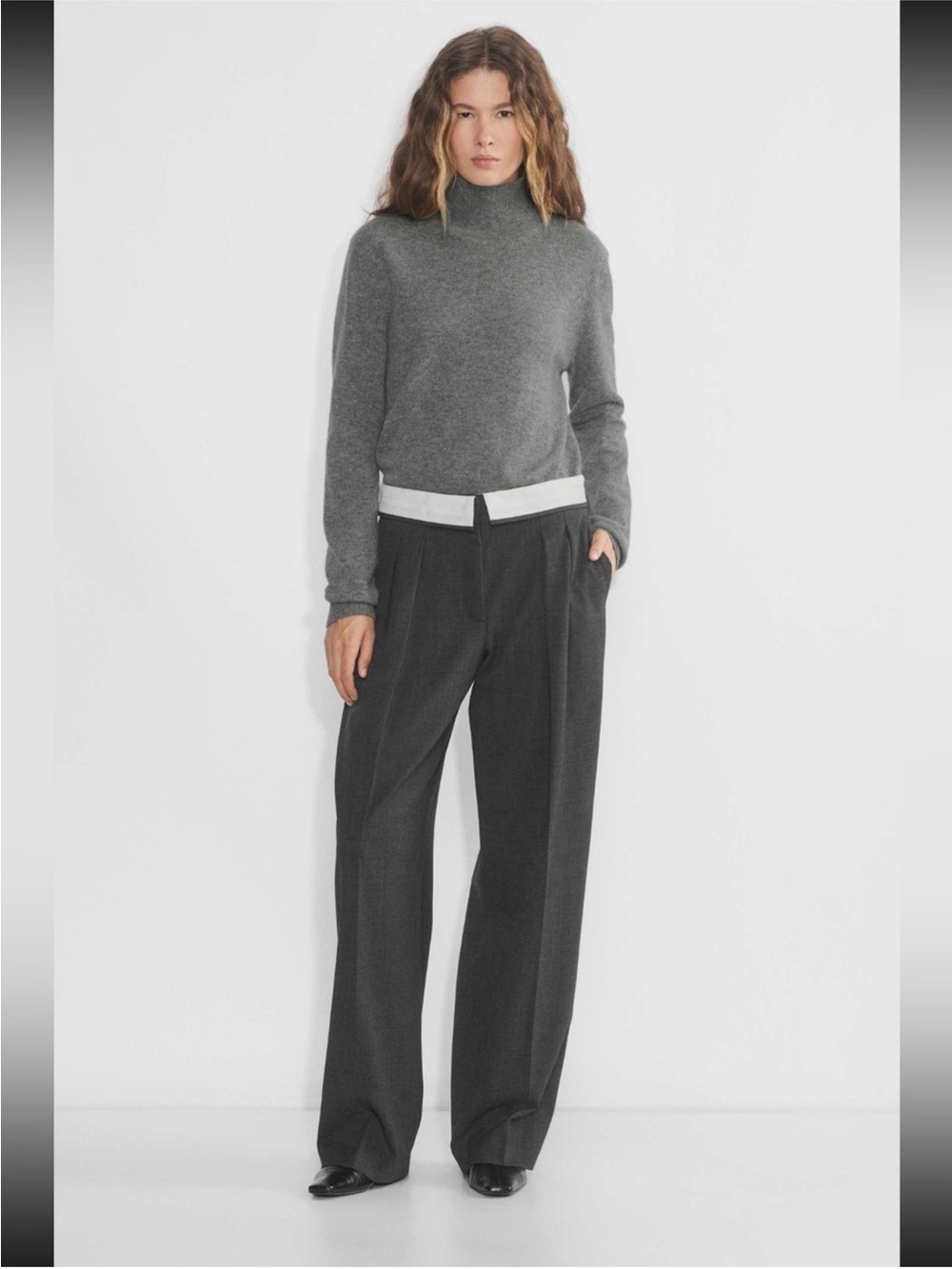 Aritzia Babaton Gray Pleated High-Waist Wide-Leg Trousers Pants 4